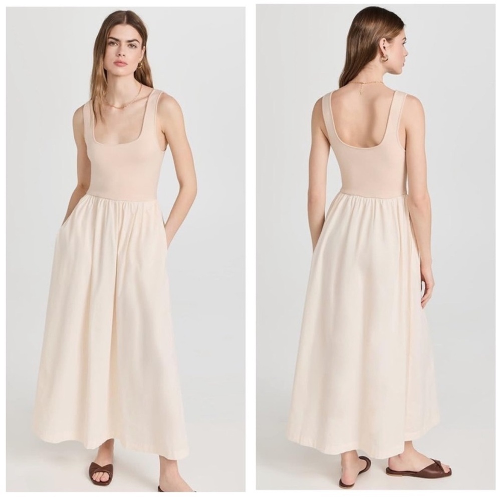 MONROW Poplin Mix Tank maxi Dress‎ cream beige Sz M